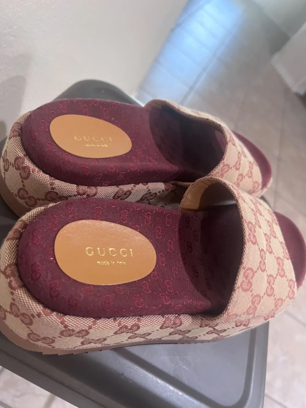 Gucci GG Monogram Platform Slides Size 37 Pink Burgundy Made in Italy